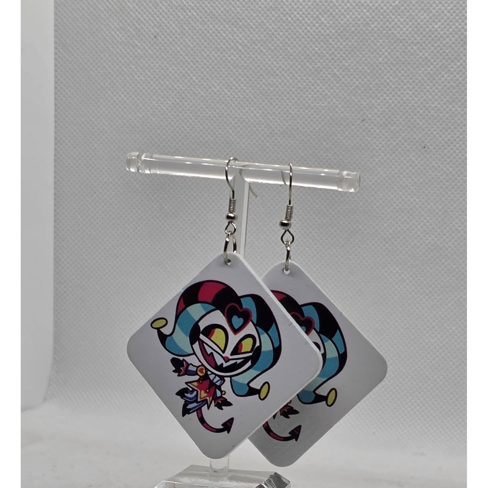 Handmade Fizzarolli Helluva Boss Statement Earrings Jester Multi-Color